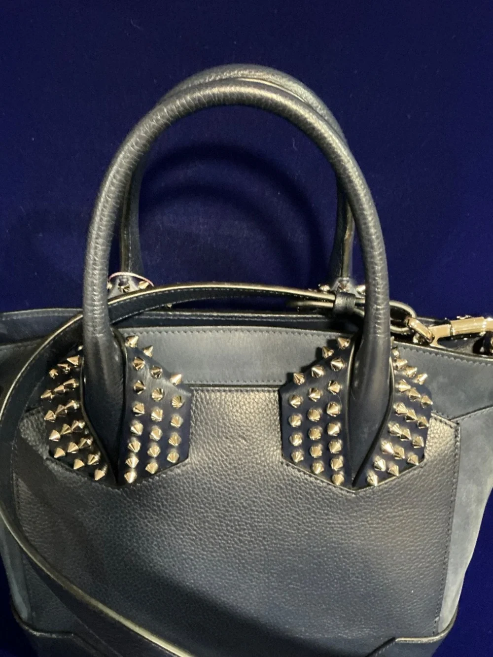 Christian Louboutin Navy Blue Top Handle Spiked 2way Eloise Satchel/Tote Bag - Picture 2 of 11